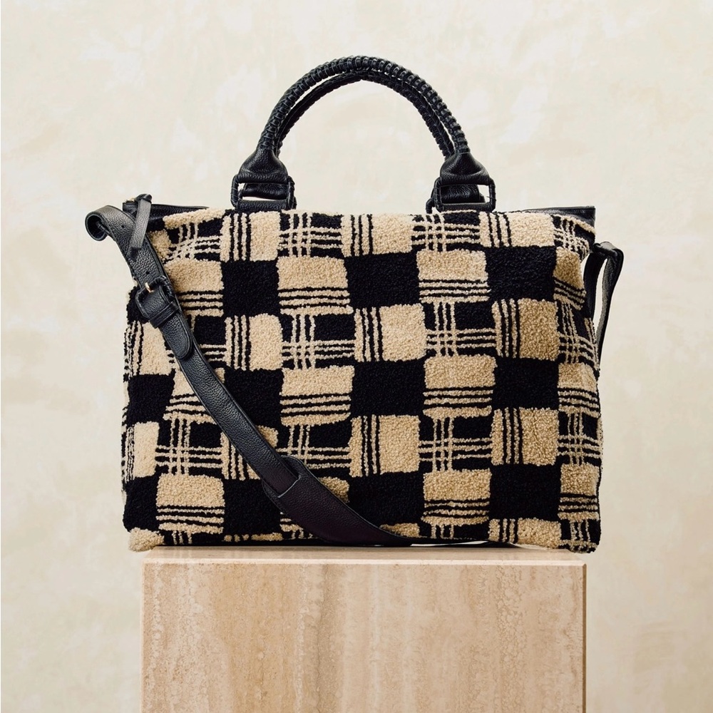 Cleobella Black and Tan Checkered Shoulder Bag